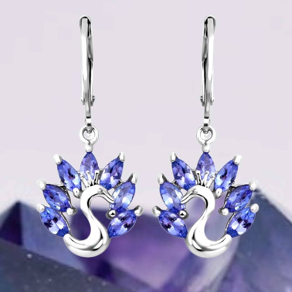NWT PEACOCK TANZANITE EARRINGS IN STERLING SILVER 2.00 CTW